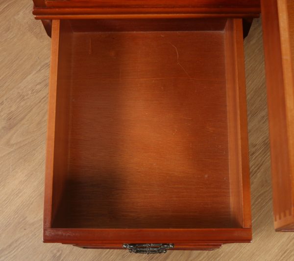Vintage English Georgian Style Yew Wood & Green Leather 4ft 6” Serpentine Pedestal Desk (Circa Late 20th Century) - yolagray.com