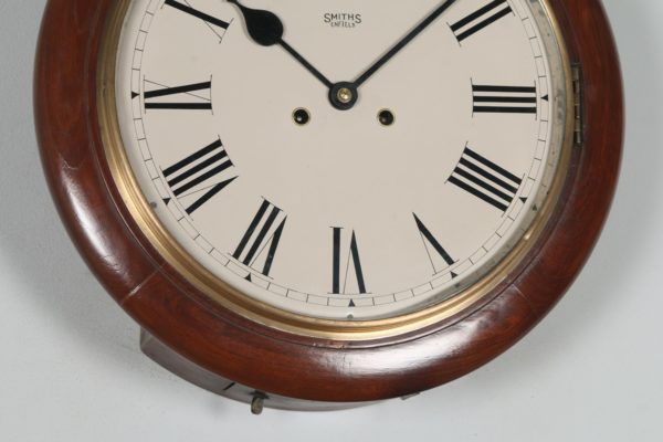 Antique 15" Mahogany Smiths Enfield Railway Station / School Round Dial Wall Clock (Chiming) - yolagray.com
