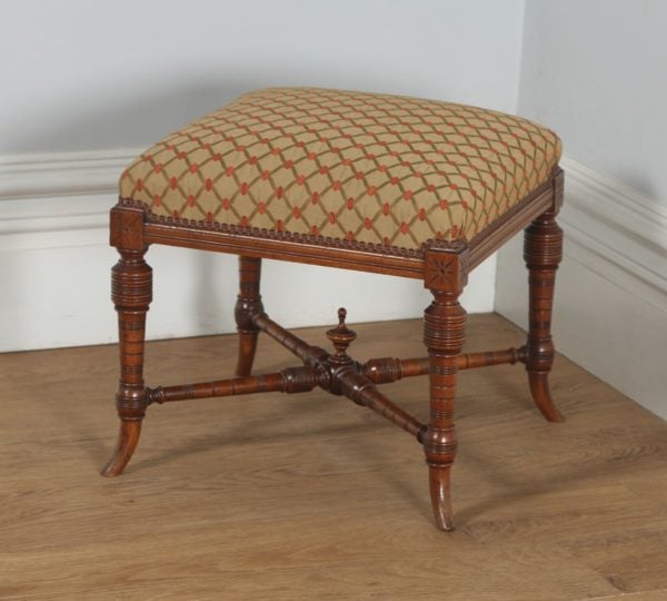 Antique English Victorian Walnut Upholstered Foot Stool Poof (Circa 1890) - yolagray.com