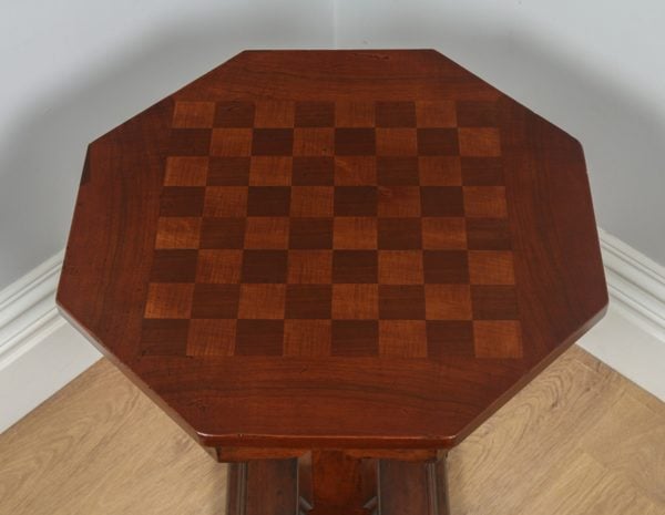 Antique English Victorian Aesthetic Walnut & Sycamore Octagonal Chess Table (Circa 1880) - yolagray.com