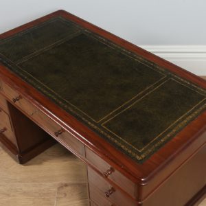 Antique English Victorian Mahogany & Leather 4ft 6” Pedestal Office Desk (Circa 1860) - yolagray.com
