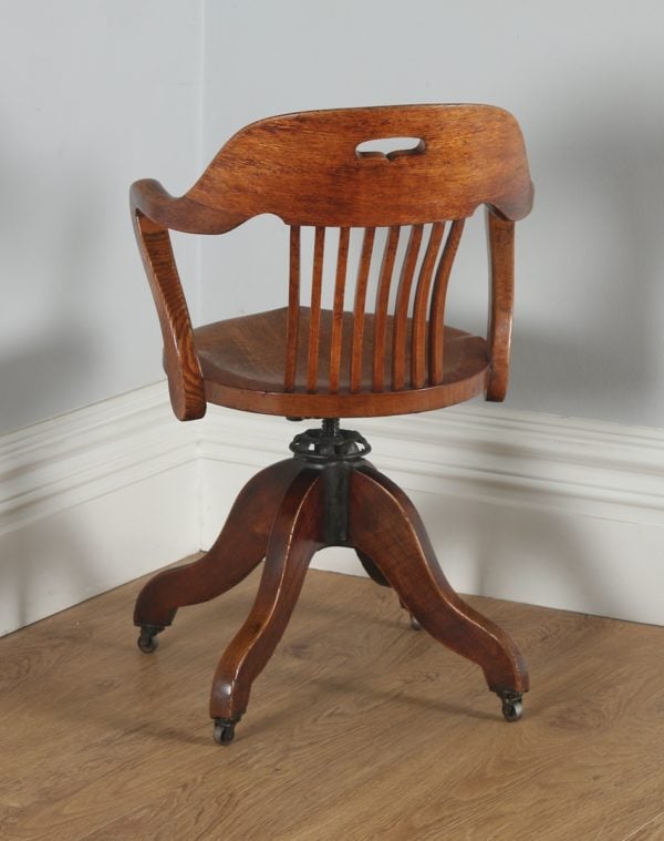 Antique Edwardian Oak Revolving Swivel Office Desk Arm Chair (Circa 1900)- yolagray.com