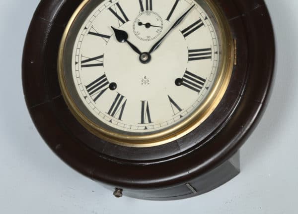 Antique 12" Welaiti Mahogany Railway Station / School Round Dial Wall Clock (Chiming)- yolagray.com