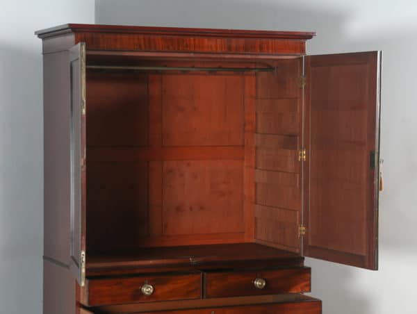 Antique English Georgian Regency Mahogany Linen Press Wardrobe Cupboard (Circa 1820)- yolagray.com
