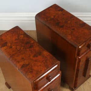 Antique English Pair of Art Deco Burr Walnut Bedside Chests (Circa 1930)- yolagray.com