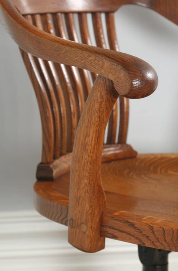 Antique Edwardian Oak Revolving Swivel Office Desk Arm Chair (Circa 1910)- yolagray.com