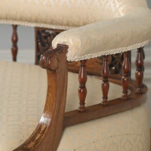 Antique Edwardian Rosewood & Mahogany Marquetry Inlaid Upholstered Two Seat Salon Couch (Circa 1900) - yolagray.com