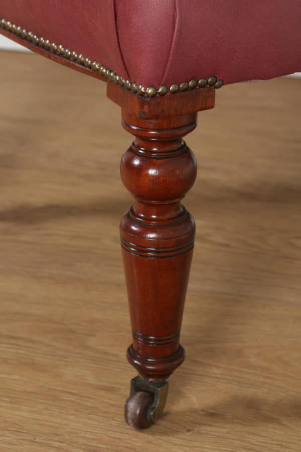 Antique English Victorian Mahogany & Crimson Red Leather Office Desk Arm Chair (Circa 1880) - yolagray.com