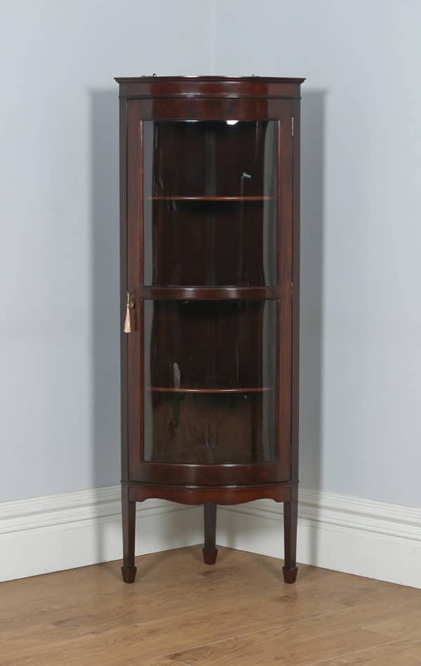 Antique Edwardian Mahogany Bow Front Glazed Corner Display Cabinet (Circa 1900) - yolagray.com