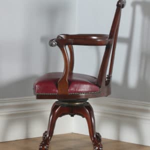 Antique English Georgian Chippendale Style Mahogany & Leather Revolving Desk Chair (Circa 1890) - yolagray.com