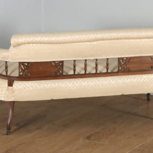 Antique Edwardian Three Piece Rosewood & Mahogany Marquetry Inlaid Upholstered Salon Sofa & Pair of Armchairs Suite (Circa 1900) - yolagray.com