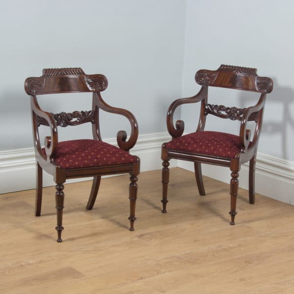 Antique English Pair of William IV Mahogany Library Office Arm Chairs (Circa 1830) - yolagray.com