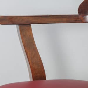 Antique English Edwardian Beech and Red Leather Revolving Swivel Office Desk Arm Chair (Circa 1910) - yolagray.com