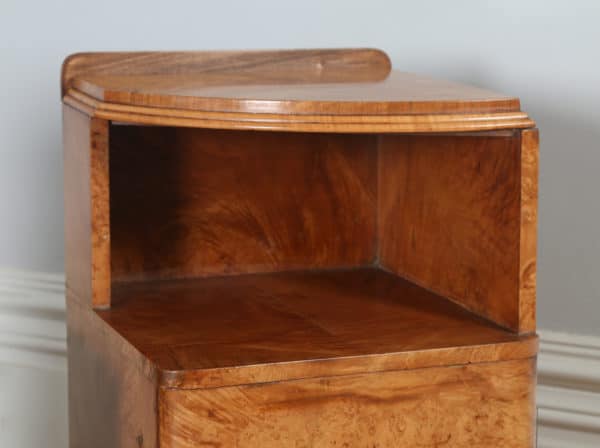 Antique Pair of English Art Deco Birds Eye Maple Bedside Cabinet Tables / Nightstands (Circa 1930) - yolagray.com