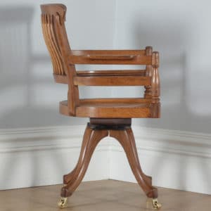 Antique English Victorian Oak & Burr Walnut Revolving Office Desk Arm Chair (Circa 1890)