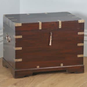 Antique Victorian Anglo Indian Colonial Campaign Teak & Brass Chest / Trunk / Box (Circa 1870) - yolagray.com