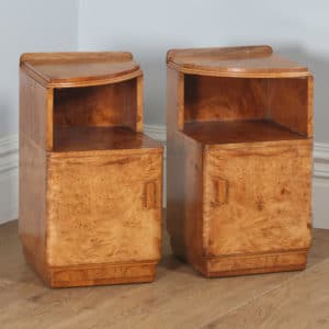 Antique Pair of English Art Deco Birds Eye Maple Bedside Cabinet Tables / Nightstands (Circa 1930) - yolagray.com