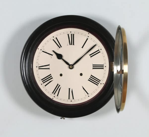 Antique 16" Mahogany Railway Station / School Round Dial Wall Clock (Chiming) - yolagray.com