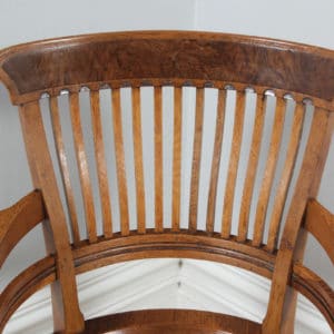 Antique English Victorian Oak & Burr Walnut Revolving Office Desk Arm Chair (Circa 1890)