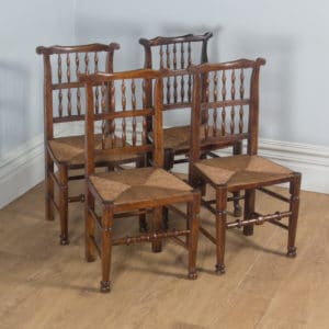 Antique Set of Four Georgian Ash & Elm Spindle Back Farmhouse Kitchen Dining Chairs (Circa 1800) - yolagray.com