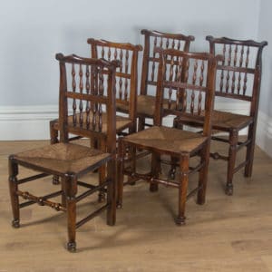 Antique Set of Five English Georgian Ash & Elm Spindle Back Country Farmhouse Kitchen Dining Chairs (Circa 1790)- yolagray.com