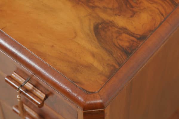 Antique English Pair of Art Deco Figured Walnut Bedside Chests / Tables / Nightstands (Circa 1930)- yolagray.com