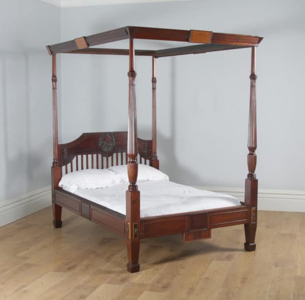 Antique 4ft 6” English Regency Mahogany Double Size Four Poster Bed (Circa 1820) - yolagray.com
