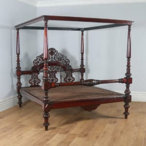Antique 6ft” Victorian Anglo Indian Colonial Raj Super King Four Poster Bed (Circa 1860) - yolagray.com
