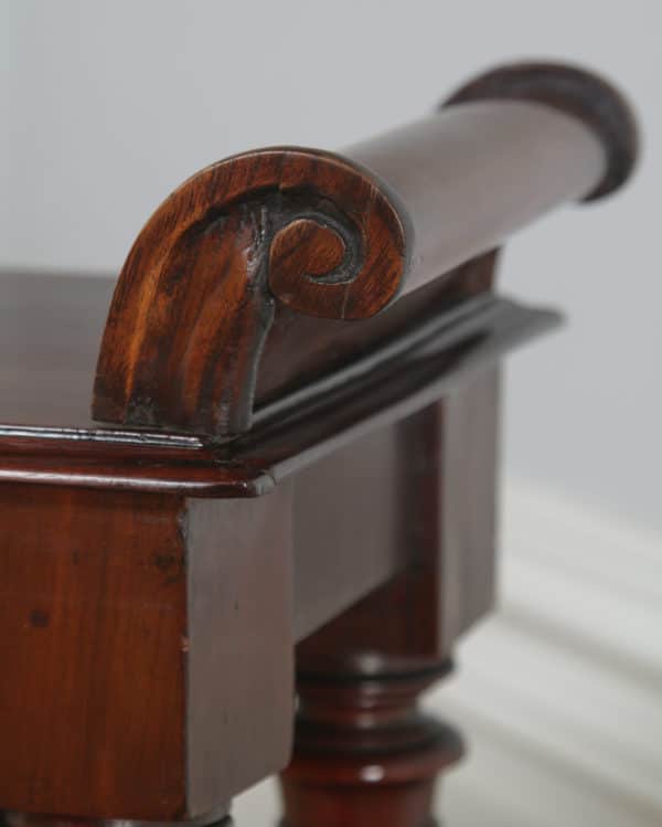 Antique English Victorian Gothic Carved Mahogany Window / Hall Bench / Stool / Seat (Circa 1840) - yolagray.com