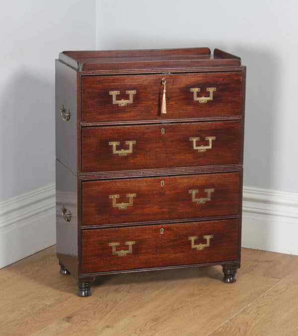 Antique Victorian Colonial Teak & Brass Military Campaign Chest of Drawers (Circa 1840) - yolagray.com