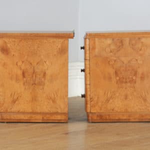 Antique English Pair of Art Deco Burr Maple Bedside Chests / Tables / Nightstands (Circa 1930)- yolagray.com
