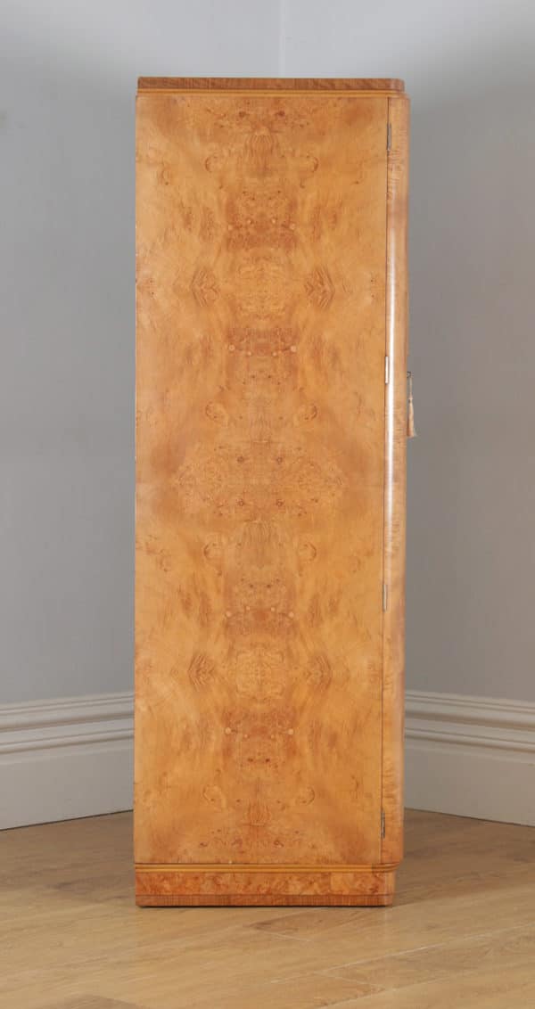 Antique English Art Deco Burr Maple, Satinwood & Walnut Two Door Compactum Wardrobe (Circa 1930) - yolagray.com