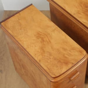 Antique English Pair of Art Deco Burr Maple Bedside Chests / Tables / Nightstands (Circa 1930)- yolagray.com