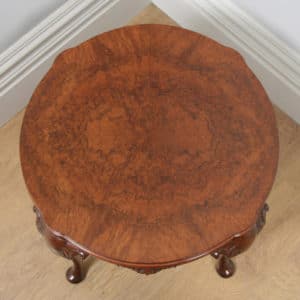 Antique English Queen Anne Style Carved Burr Walnut Circular Coffee Table (Circa 1920) - yolagray.com