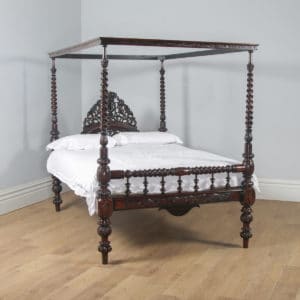 Antique 4ft 6” Victorian Anglo Indian Colonial Raj Double Four Poster Bed (Circa 1870) - yolagray.com