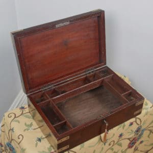 Antique Victorian Colonial Campaign Teak & Brass Inlaid Writing / Jewellery / Sewing Box (Circa 1860) - yolagray.com