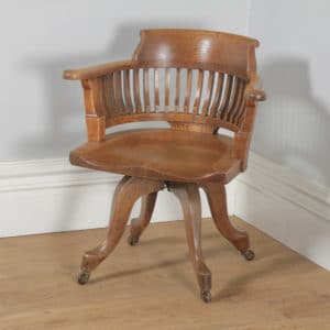 Antique English Victorian Oak Revolving Office Desk Arm Chair (Circa 1890) - yolagray.com
