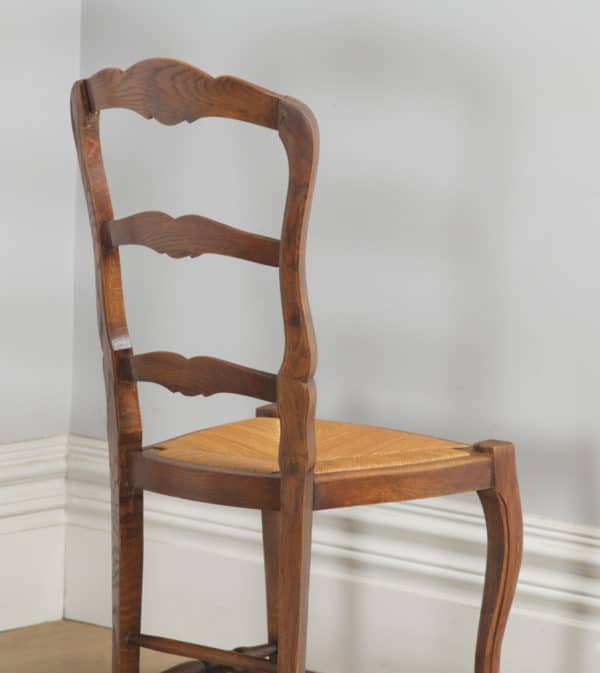 Antique Set of 12 French Louis XV Style Oak Ladder Back Rush Seat Kitchen Dining Chairs (Circa 1910) - yolagray.com