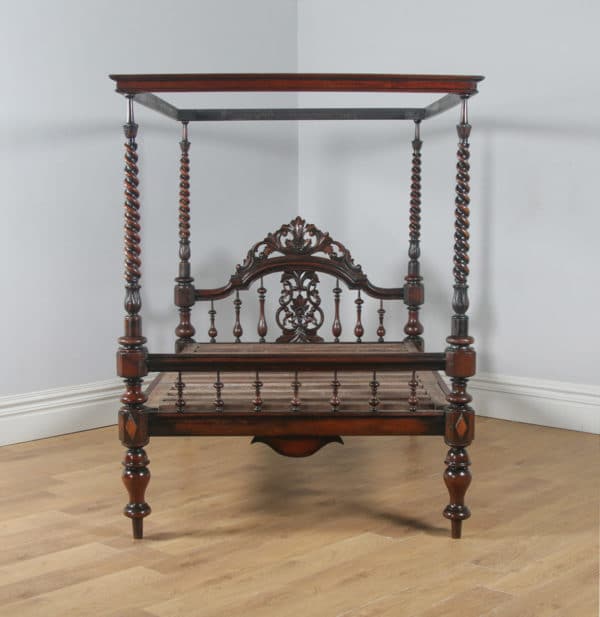 Antique 4ft 6” Victorian Anglo Indian Colonial Raj Double Four Poster Bed (Circa 1880) - yolagray.com