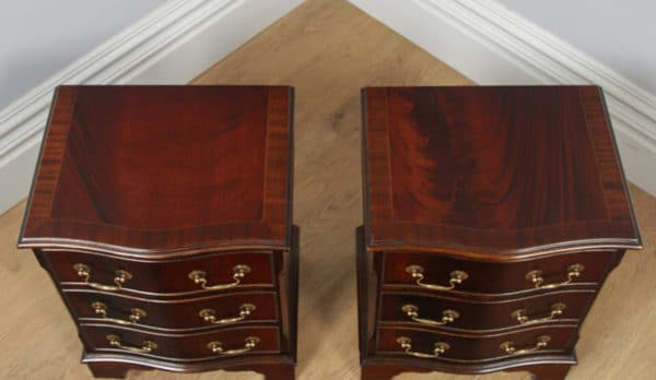 Pair of English Georgian Regency Style Flame Mahogany Bachelor Serpentine Bedside Chests of Drawers (Circa 1970)- yolagray.com