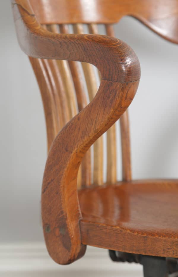 Antique English Edwardian Oak Revolving Office Desk Arm Chair (Circa 1910) - yolagray.com
