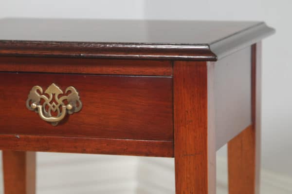 Pair of English Georgian Regency Style Inlaid Mahogany & Burr Walnut Bed Side Tables / Nightstands (Circa 1980)- yolagray.com