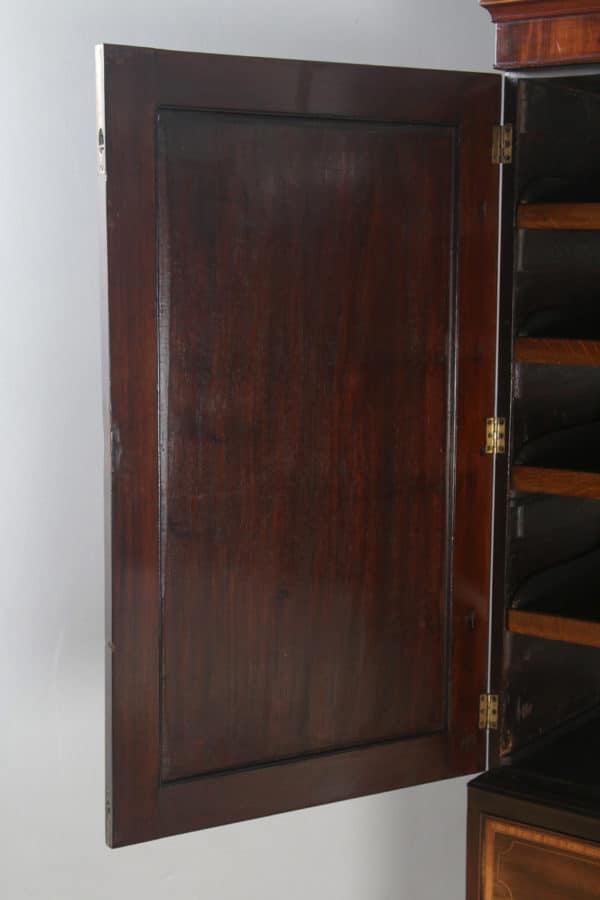 Antique English Georgian Regency Flame Mahogany Linen Press Wardrobe Cupboard (Circa 1820)- yolagray.com