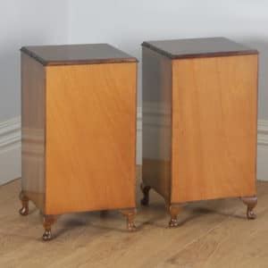 Antique English Pair of Queen Anne Style Burr Walnut Bedside Cupboards Nightstands (Circa 1940) - yolagray.com