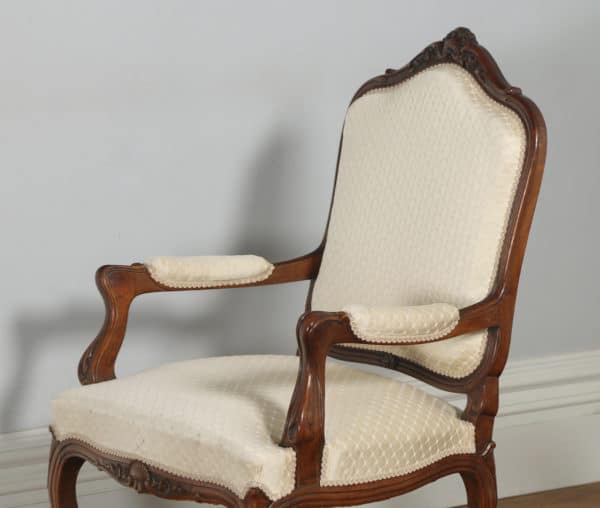 Antique French Pair of Louis XV Style Walnut Upholstered Salon Fauteuil Armchairs (Circa 1860) - yolagray.com