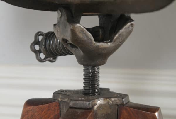 Antique English Edwardian Walnut & Tan Brown Leather Revolving Office Desk Arm Chair (Circa 1910)- yolagray.com