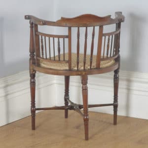 Antique English Edwardian Mahogany Inlaid Satinwood Marquetry Salon Corner Arm Chair (Circa 1900) - yolagray.com
