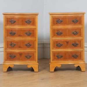 Pair of Georgian Style Yew & Walnut Serpentine Bedside Chests of Drawers Nightstands Tables (Circa 1970) - yolagray.com