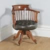 Antique English Victorian Oak & Green Leather Revolving Office Desk Arm Chair (Circa 1880) - yolagray.com