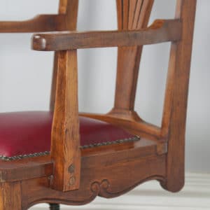 Antique English Edwardian Art Nouveau Oak & Leather Revolving Office Desk Arm Chair (Circa 1910) - yolagray.com